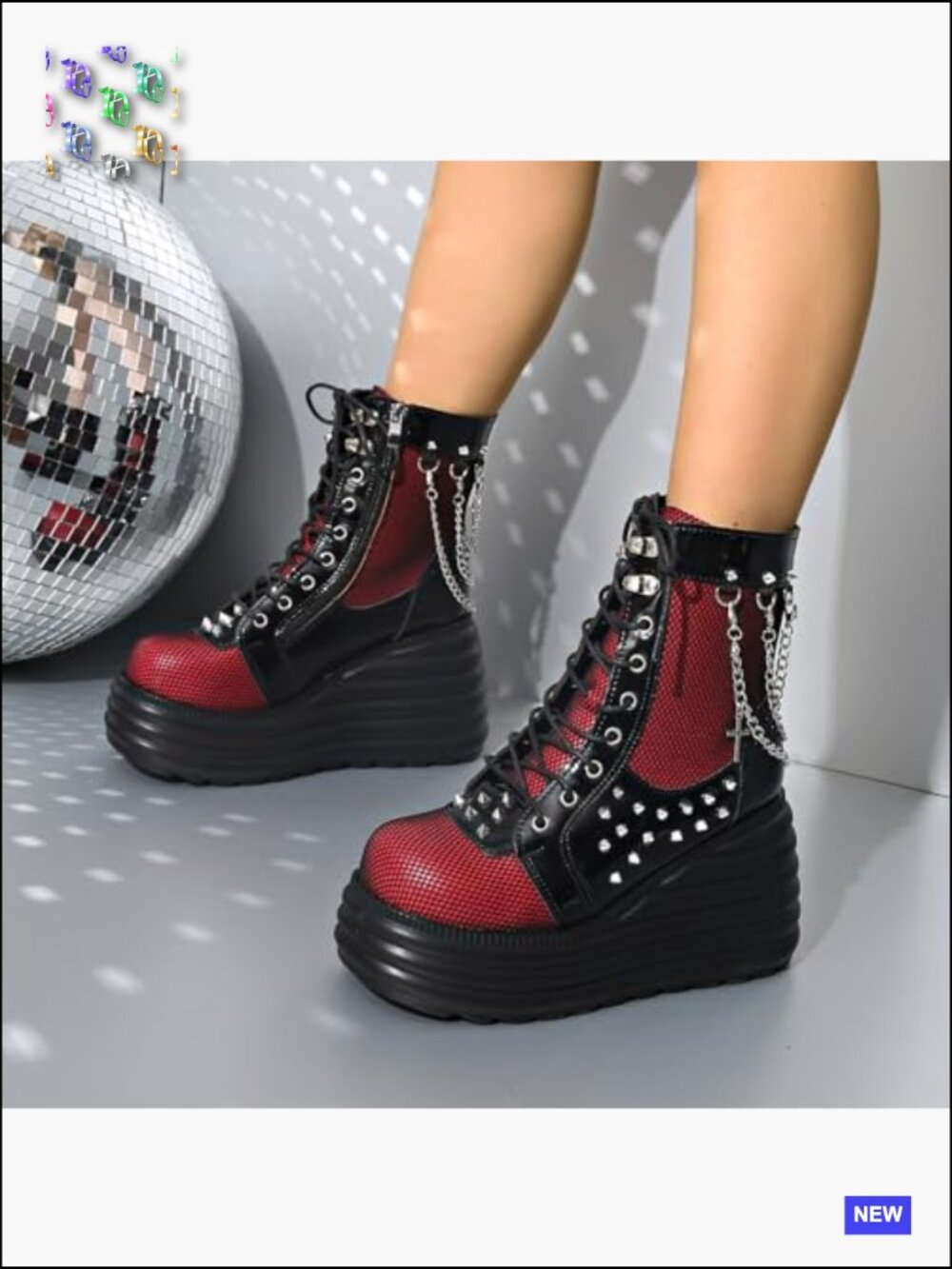 Gothic Chunky Ankle Boots Platform Lace Up Wedge Heel Zip Punk Combat Booties - Picture 3 of 7